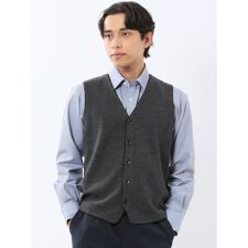 【ウォッシャブル ウール混】タカキュー ミラノリブ 前開きベスト