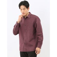 【綿混 ややゆったり】タカキュー 起毛ワッフル レギュラーカラー長袖シャツ