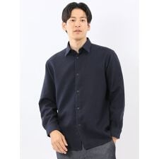 【綿混 ややゆったり】タカキュー 起毛ワッフル レギュラーカラー長袖シャツ