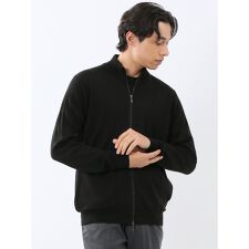 【ウール混 ウォッシャブル】タカキュー スタンドフルジップ ニットカーディガン