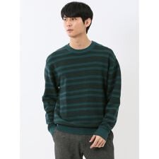 【ウォッシャブル ストレッチ】タカキュー 配色ボーダー クルーニット