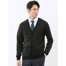 【ウォッシャブル ウール混】タカキュー カルゼ柄 ニットカーディガン