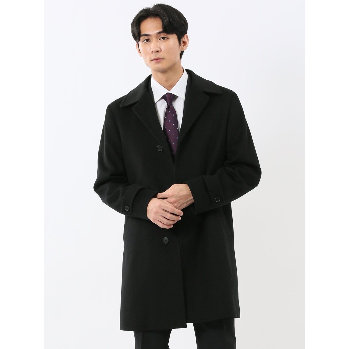 カシミヤ混】ウール スタンドコート チェック紺 | タカキュー(TAKA-Q