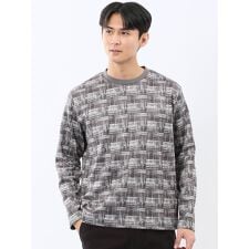 【裏起毛】タカキュー チェック クルーネック長袖Tシャツ