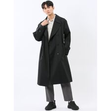 【防風 ウール混 ゆったり】タカキュー オーバーサイズ ダブルトレンチコート