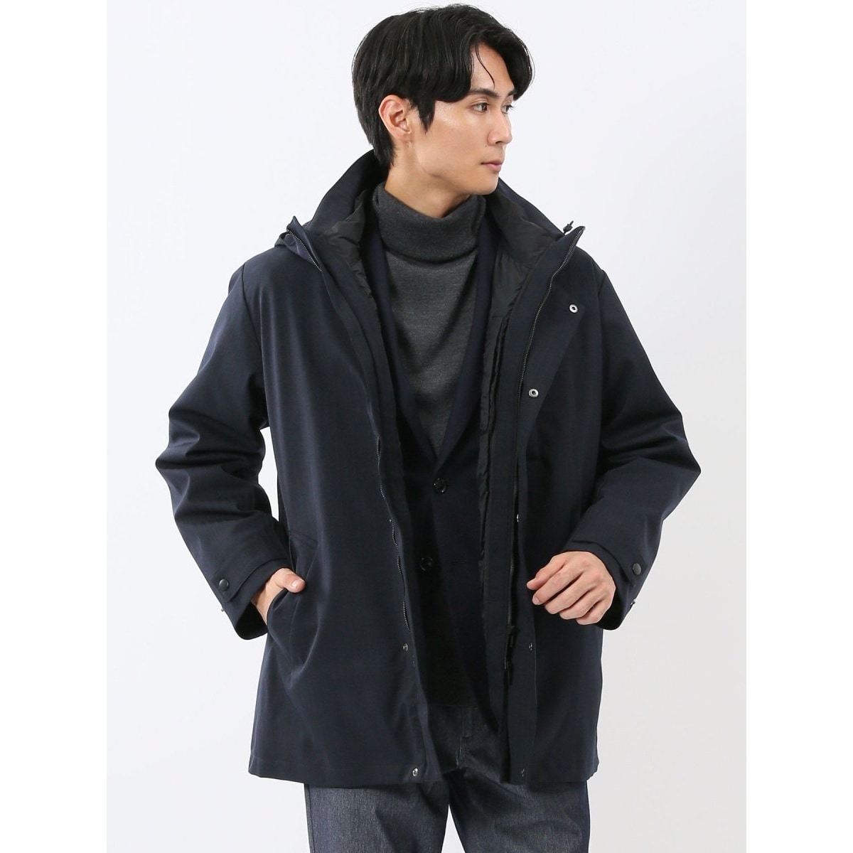 撥水 防風】イタリアンカラーコート ホップサック黒 | タカキュー(TAKA