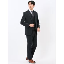 【ストレッチウォッシャブル】タカキュー ウール調 2ボタン3ピース ビジネススーツ チェック紺