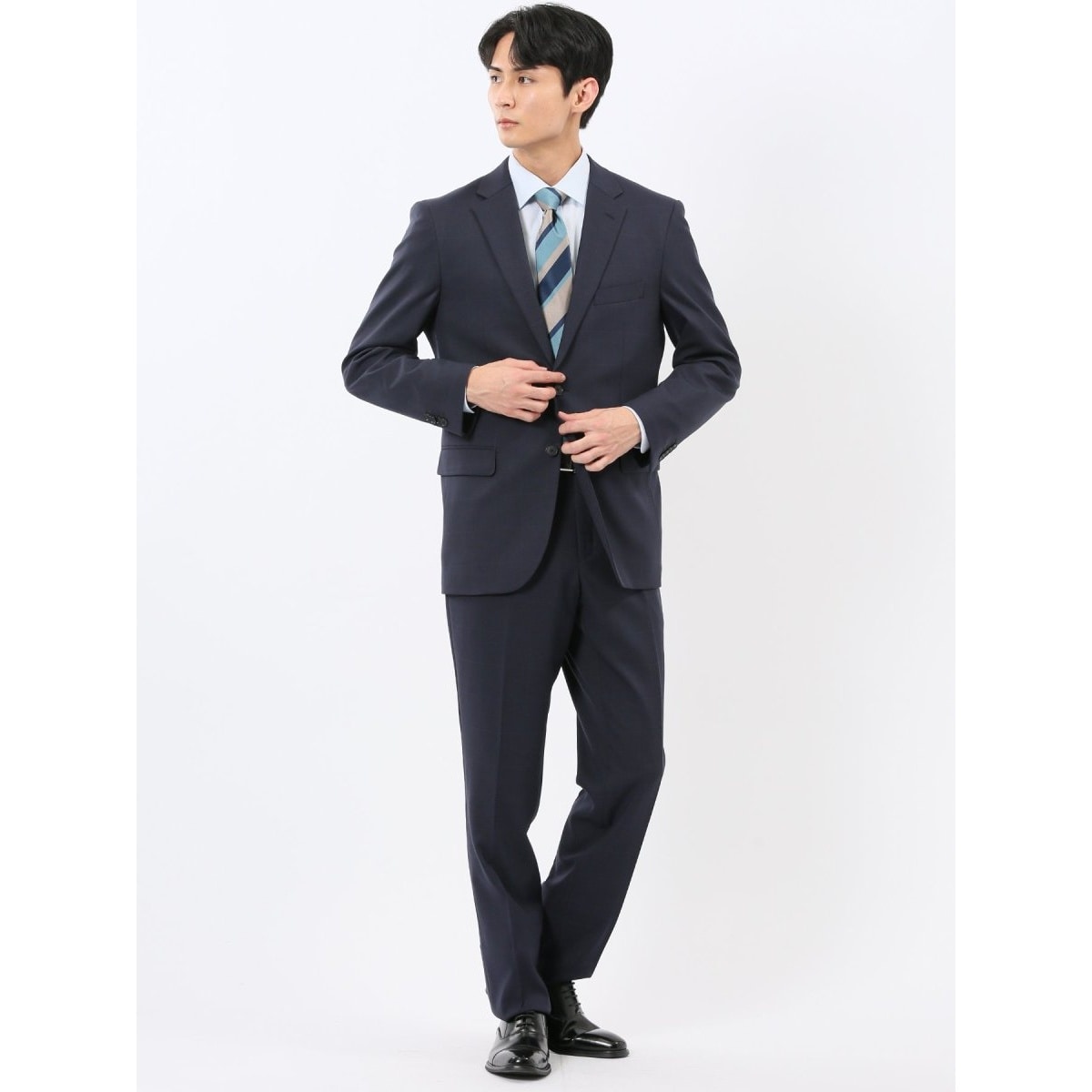 光沢 ウール混 ストレッチ】タカキュー 2ボタン3ピース ビジネス