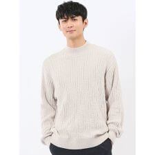 【ハンドウォッシャブル セータ―】タカキュー モール幾何学柄 モックネックニット