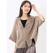 【ストレッチ ウォッシャブル ニットアウター】ウォッシャブル ポンチョ風 フードコーディガン