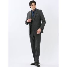 【超光沢 ウール混 ストレッチ】レノマオム 2ボタン3ピース セットアップスーツ カルゼグレー