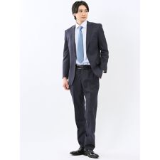 【光沢 ウール混 ストレッチ】タカキュー 2ボタン2ピース セットアップスーツ チェック紺