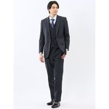【ストレッチ ウォッシャブル】タカキュー 2ボタン3ピース セットアップスーツ ストライプ紺