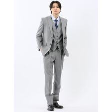 【光沢 ウール混 ストレッチ】タカキュー 2ボタン3ピース セットアップスーツ ストライプグレー