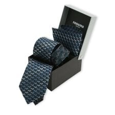 【2点セット ギフトケース入り】レノマオム シルク ラインストーン付き ナロータイ&チーフセット