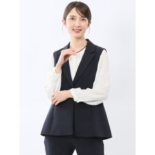 【ストレッチ ウォッシャブル】タカキュー ダブルクロス ロングジレ 紺(セットアップ可能)