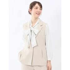 【ストレッチ ウォッシャブル】タカキュー ダブルクロス ロングジレ ベージュ(セットアップ可能)