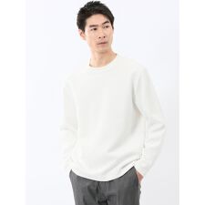 【ストレッチ イージーケア】タカキュー ジオメトリックジャガード クルーネック長袖Tシャツ