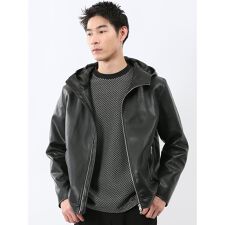 【合成皮革】タカキュー フーデットブルゾン