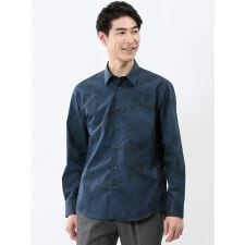 【綿混 ストレッチ】タカキュー プリント レギュラーカラー長袖シャツ