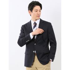 【ストレッチ ウォッシャブル】タカキュー ウール混 スリムフィット 2ボタン ジャケット 紺