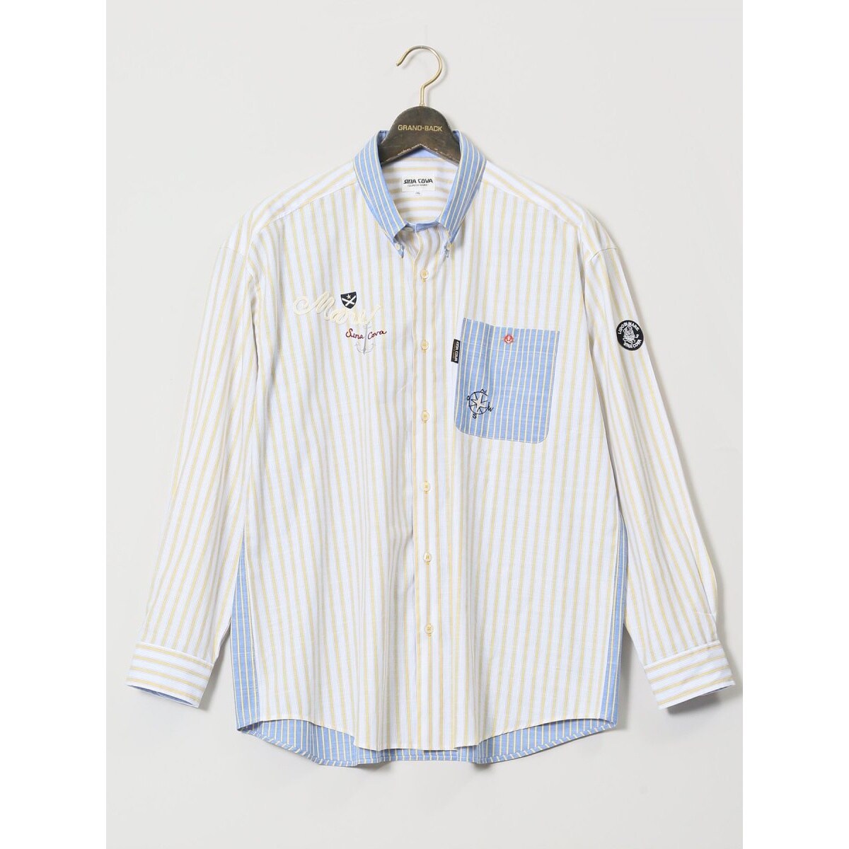 ★シナコバ★B/D・ストライプシャツ・/サイズ・L/コン系・中古・美品  長袖ボタンダウンシャツ ストライプ柄 24124020