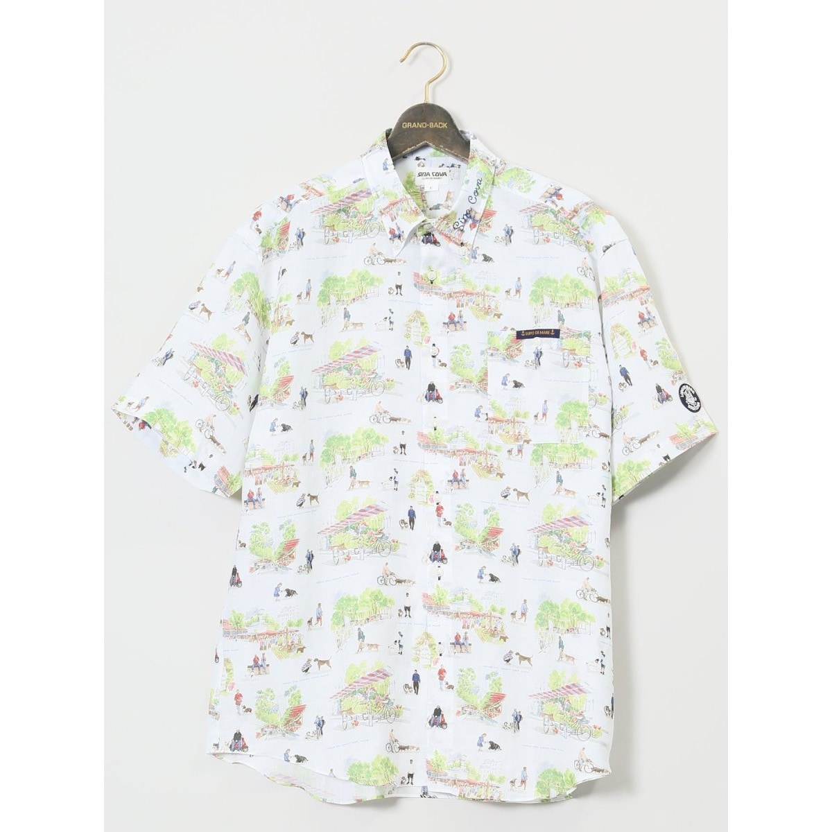 グランバック（GRAND−BACK）/【大きいサイズ】シナコバ 麻 マルシェプリント ボタンダウン半袖シャツ 大きいサイズ】シナコバ 麻 マルシェプリント ボタンダウン半袖シャツ