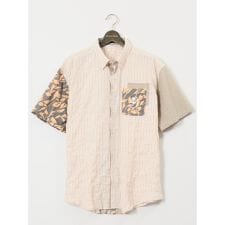 【大きいサイズ】カステルバジャック ストレッチ 異素材切替 半袖シャツ