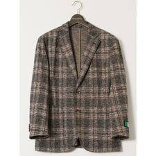 【大きいサイズ 表地ストレッチ】グランバック イタリアジャージ チェック柄 2ボタンジャケット