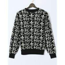 【大きいサイズ】カステルバジャック ウール ロゴジャガード クルーネックニット