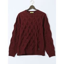 【大きいサイズ】ビバハート ストレッチ ハンドウォッシャブル 3Dアーガイル柄 クルーニット