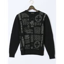 【大きいサイズ】カステルバジャック ウール混 ロゴ刺繍 クルーネックニット