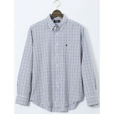 【大きいサイズ】ポロ・ビーシーエス 綿麻チェック ボタンダウン長袖シャツ