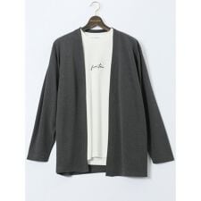 【大きいサイズ】ルイシャブロン 長袖カーディガン&半袖Ｔシャツ アンサンブル