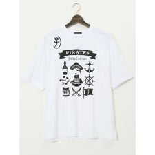 【大きいサイズ】カステルバジャック 綿天竺 パイレーツ クルー 半袖 Tシャツ