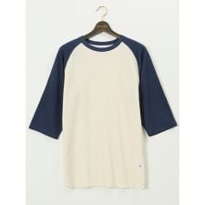 【大きいサイズ】ジェーイーモーガンロングジョーンズ ワッフル 配色ラグラン クルー 7分袖 Tシャツ