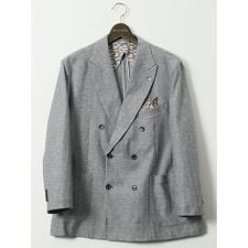 【大きいサイズ】ジーステージ 綿麻 ヘリンボン ダブルジャケット(セットアップ可能)