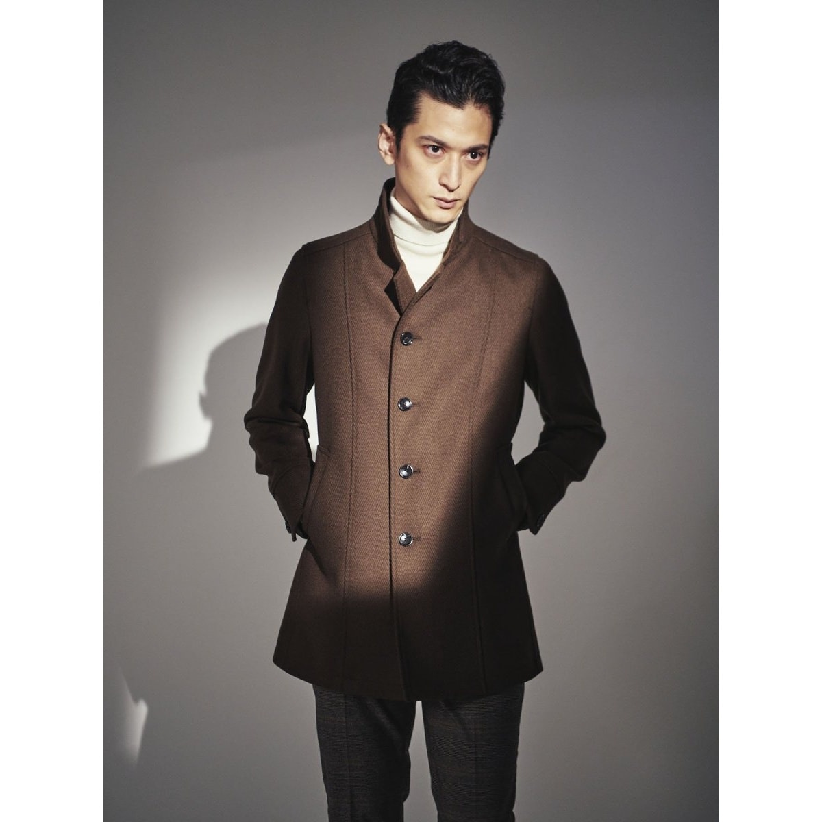 m．f．エディトリアル/m．f．エディトリアル ノビリア/NOBILIA ウール混ヘリンボン イタリアンカラーコート m.f.エディトリアル ノビリア/NOBILIA ウール混ヘリンボン イタリアン