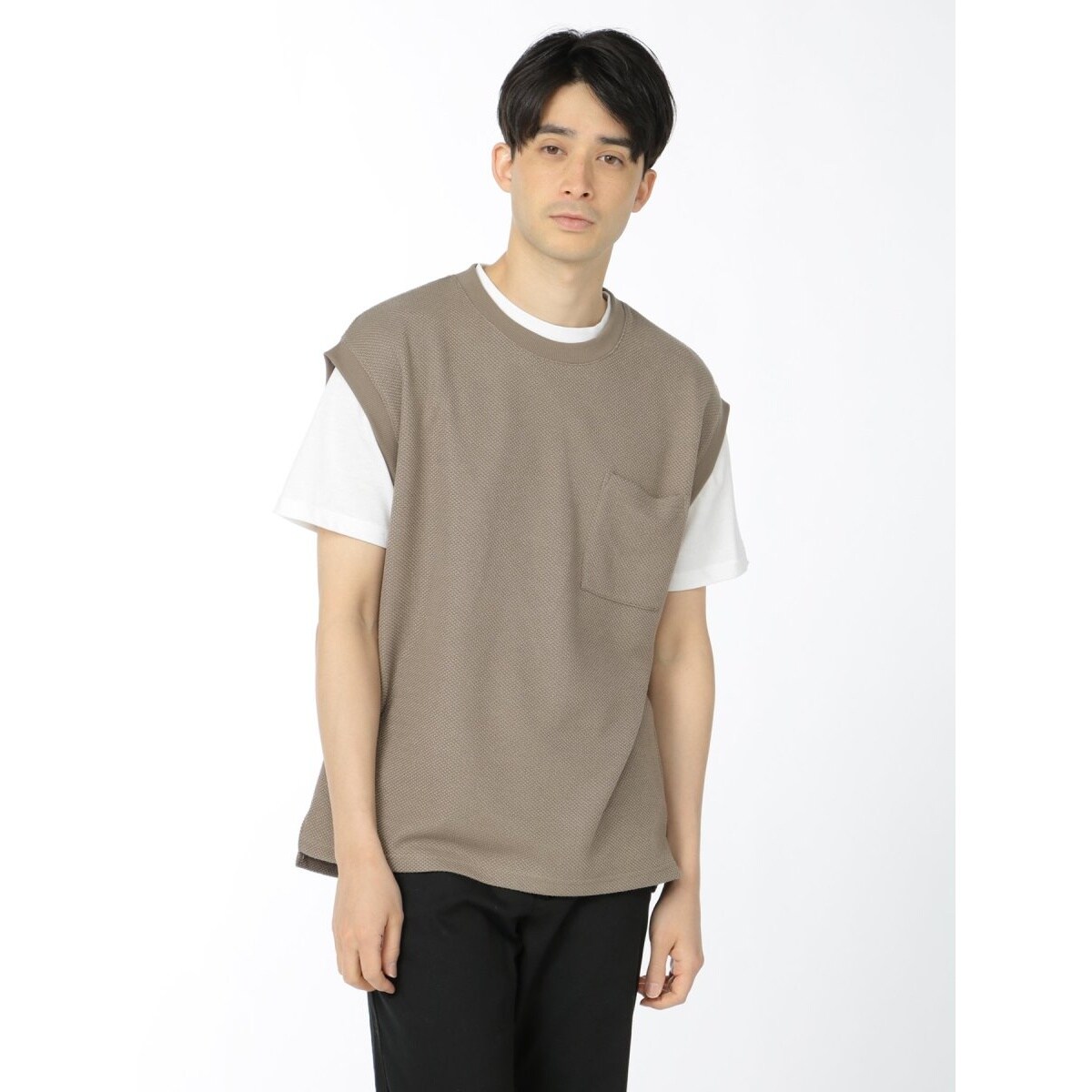 m.f.エディトリアル クルーネックベスト＆半袖Tシャツ アンサンブル m.f.エディトリアル クルーネックベスト&半袖Tシャツ