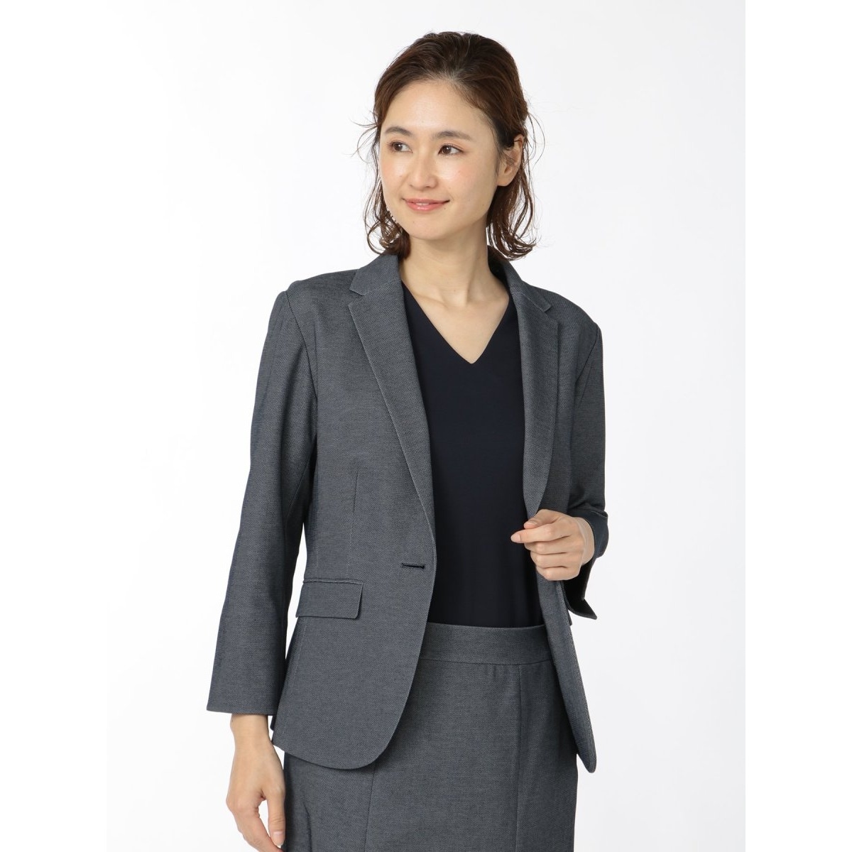 m．f．エディトリアル（m．f．editorial）/【ストレッチ ウォッシャブル】m．f．エディトリアル 1釦7分袖ジャケット 紺(セットアップ可… ストレッチ ウォッシャブル】m.f.エディトリアル 1釦7分袖ジャケット