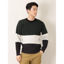 m.f.エディトリアル ストレッチウォッシャブル ふわもち衿配色 クルーニット