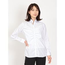 【ストレッチ 形態安定 透け防止 UVカット】m.f.エディトリアル スキッパーギャザー長袖ブラウス