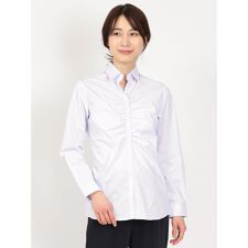 【ストレッチ 形態安定 透け防止 UVカット】m.f.エディトリアル スキッパーギャザー長袖ブラウス