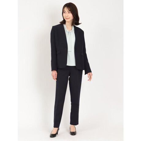 m.f.エディトリアル ダブルクロス カラーレスジャケット＋パンツ 紺  