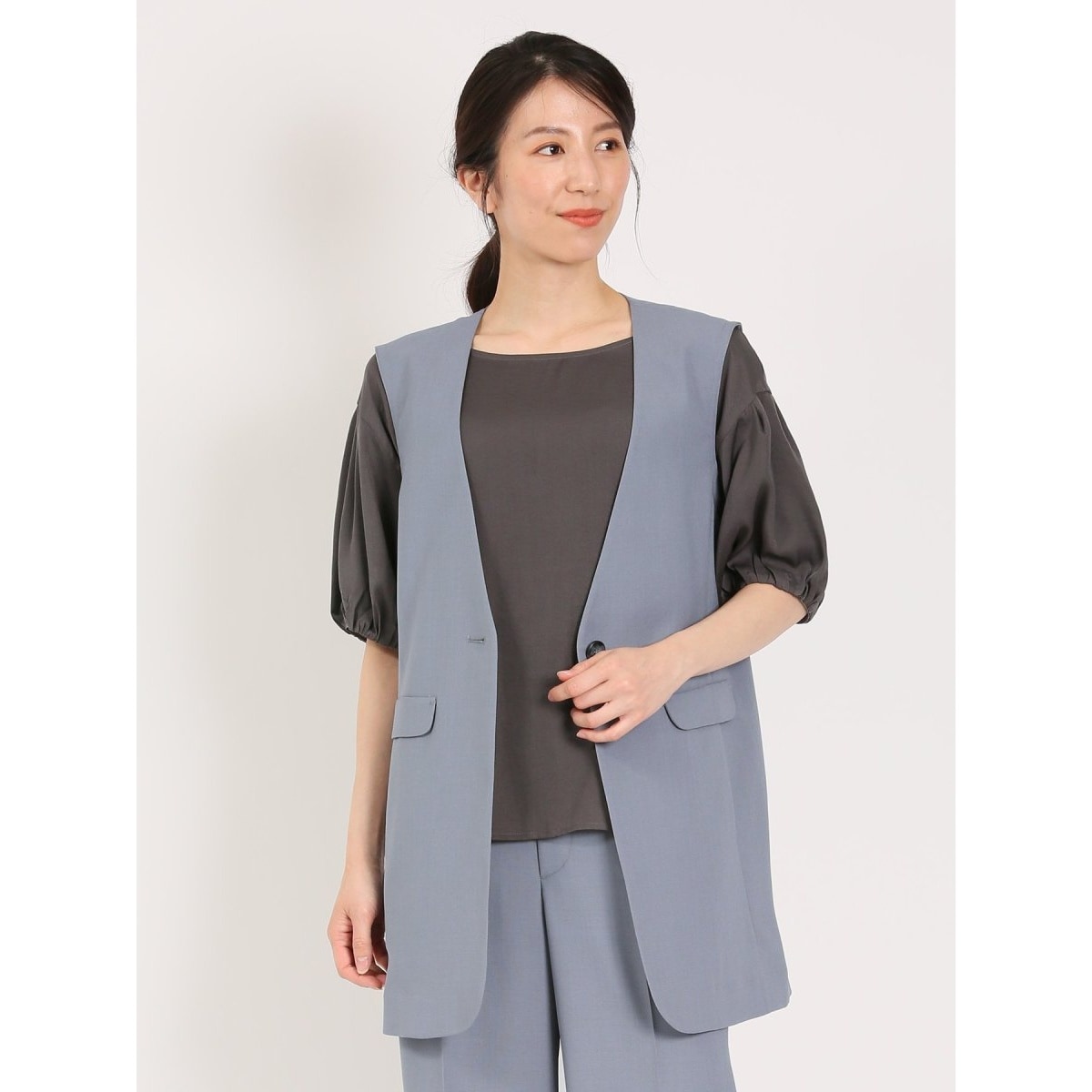 【ストレッチ ウォッシャブル】m.f.エディトリアル ロングジレ 紺(セットアップ可能) ストレッチ ウォッシャブル】m.f.エディトリアル ロングジレ 紺