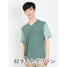 m.f.エディトリアル ケーブル切替 Vネック半袖Tシャツ