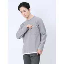 m.f.エディトリアル ポップコーン フェイククルーネック長袖Tシャツ