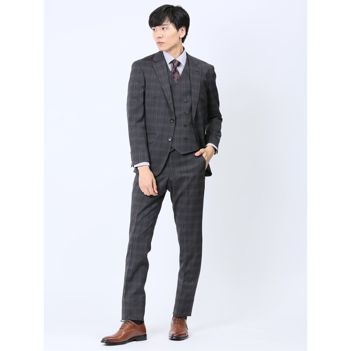 SUIT SELECT マルゾット 3ピース セットアップ A5 紺色 チェック