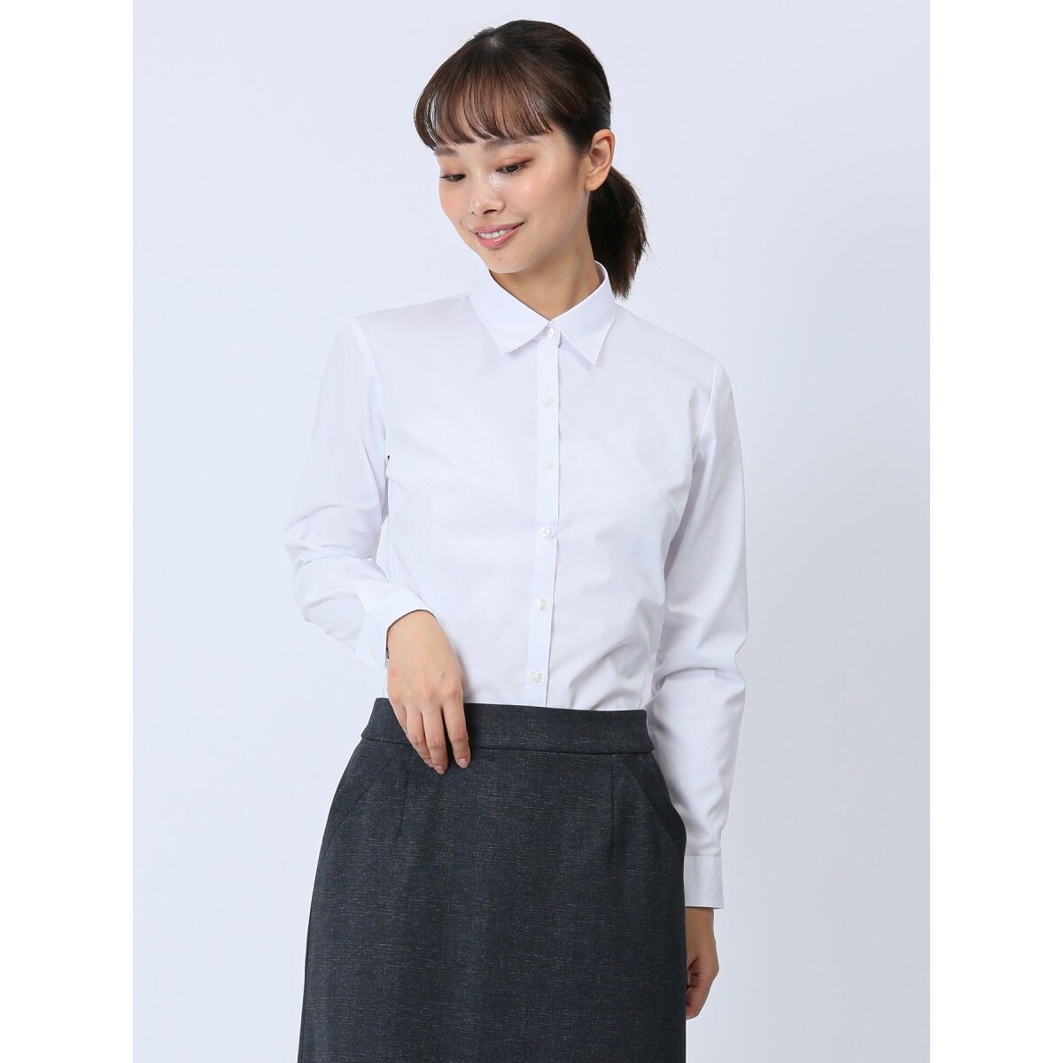 【ストレッチ 形態安定 透け防止 UVカット】m.f.エディトリアル レギュラーカラー 長袖ブラウス WEB限定販売 ストレッチ 形態安定 透け防止 UVカット