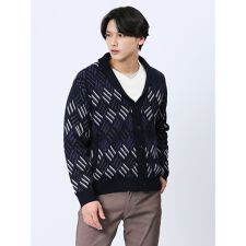 m.f.エディトリアル 配色ダイヤ柄 ショールカラーニットアウター